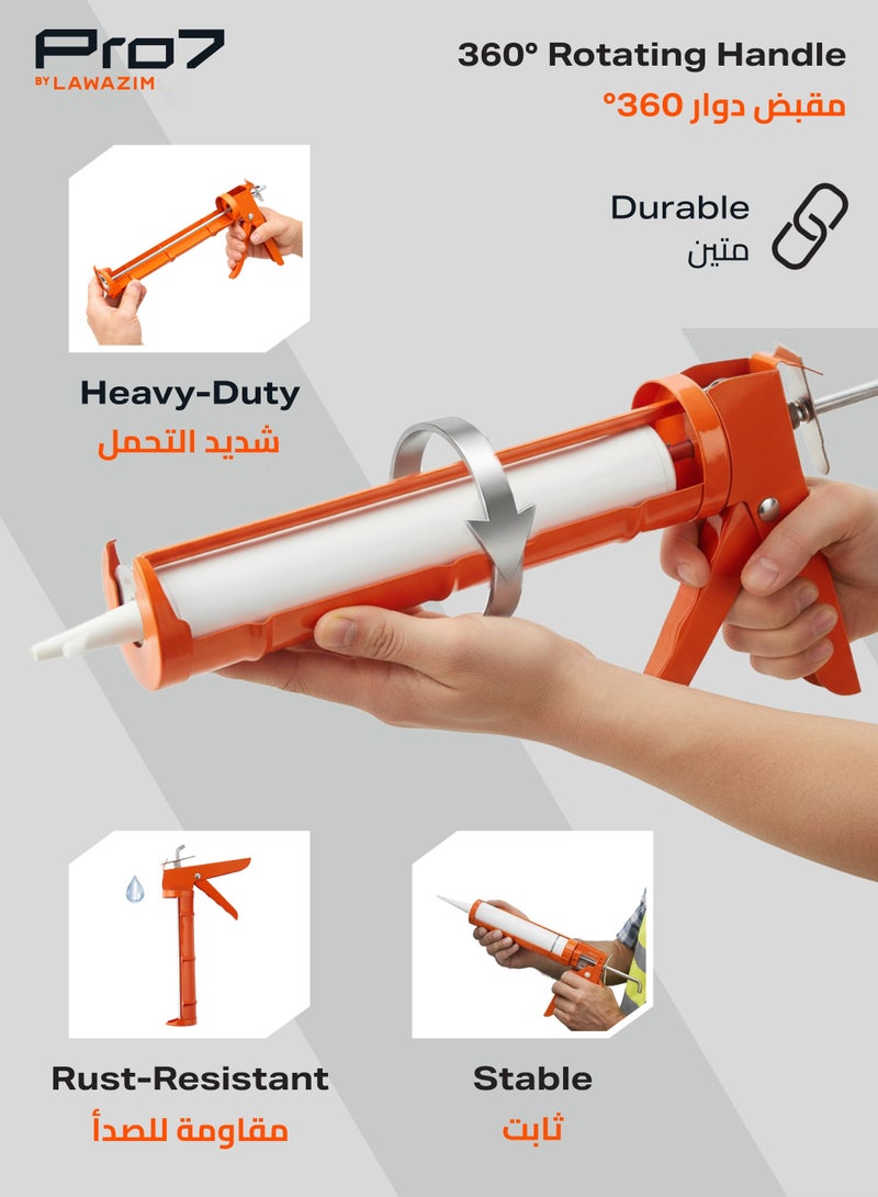 LAWAZIM Pro7 Heavy Duty Caulking Gun -30cm- Precision Manual Silicone Sealant Tube Applicator Adhesive Cartridge Caulk Dispenser - for Professional Plumbing Tile grouting Home Use Window and Kitchen Sink - Image 4